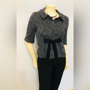 Talbots Black and White Textured Short-Sleeve Blazer